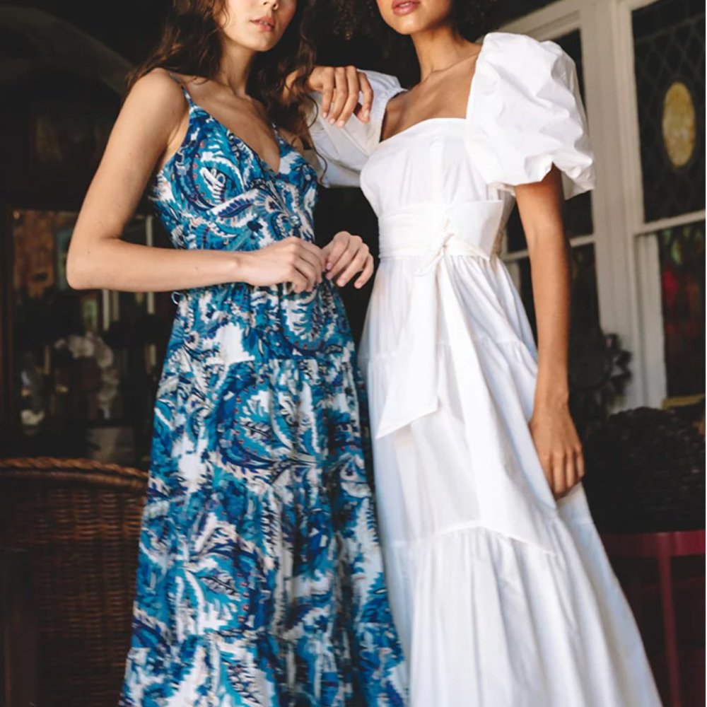 NEW Cara Cara Sydney Midi Cotton Dress - White Puff Sleeve Wedding Event - Picture 3 of 14
